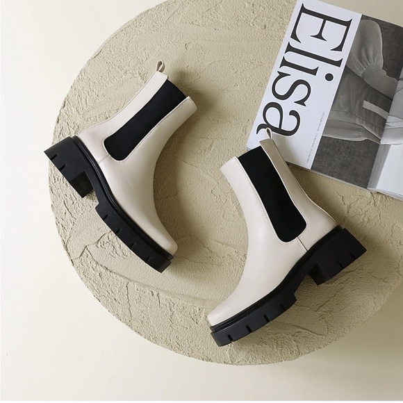 White & Black Chunky Chelsea Boots - Picture 1 of 8